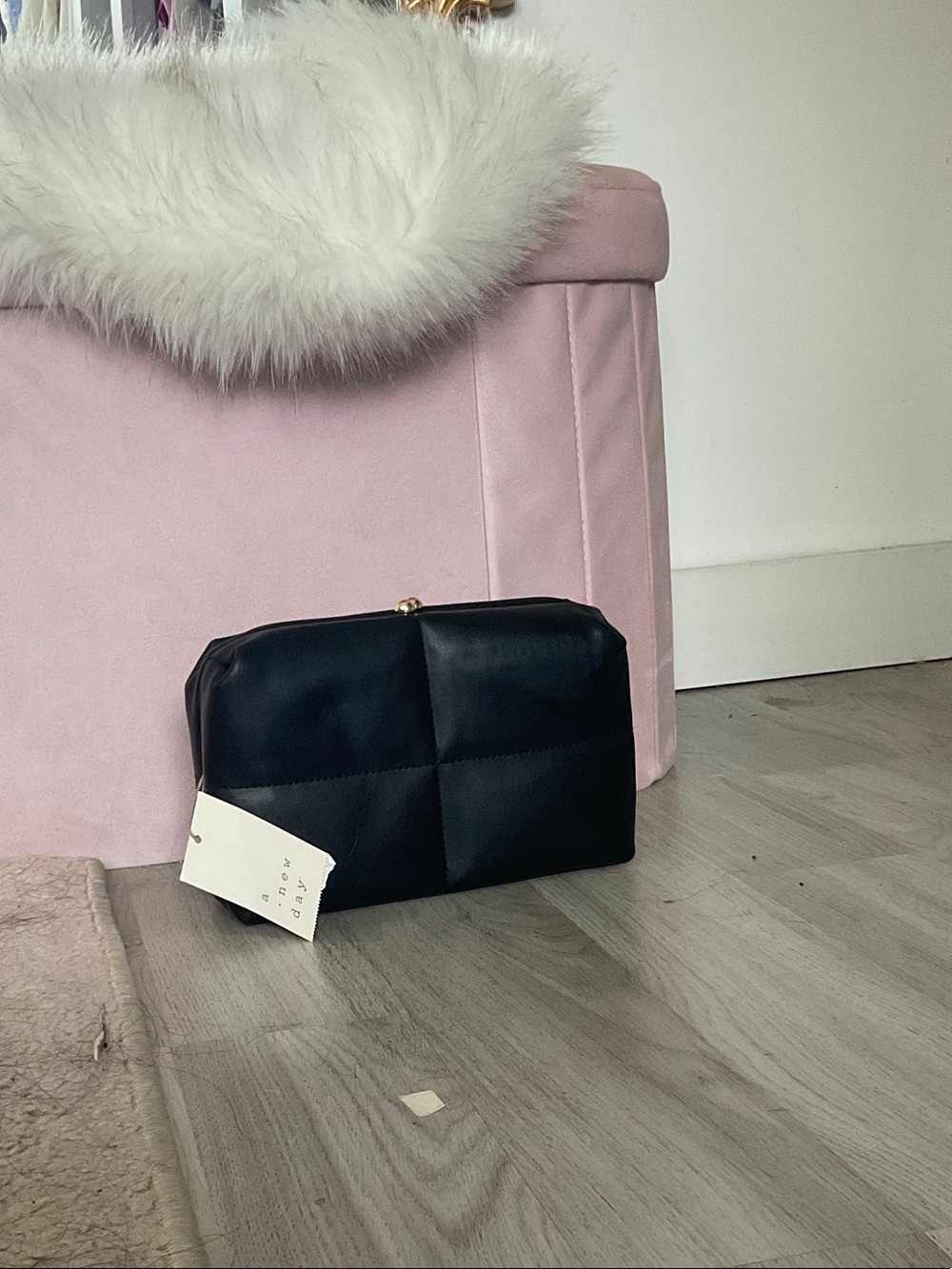a new day Black Quilted Cosmetic Pouch with Gold Clasp